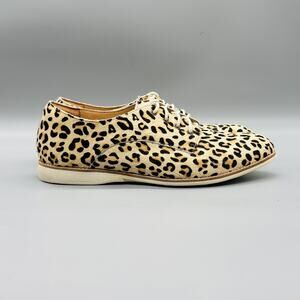 Rollie Shoes Women 10 Beige Leather Calf Hair Leopard Derby Lace Up Flats Casual